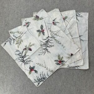 St Nicholas Alpine Season Fabric‎ Napkins 19" set/4 ivory pinecones berries Xmas